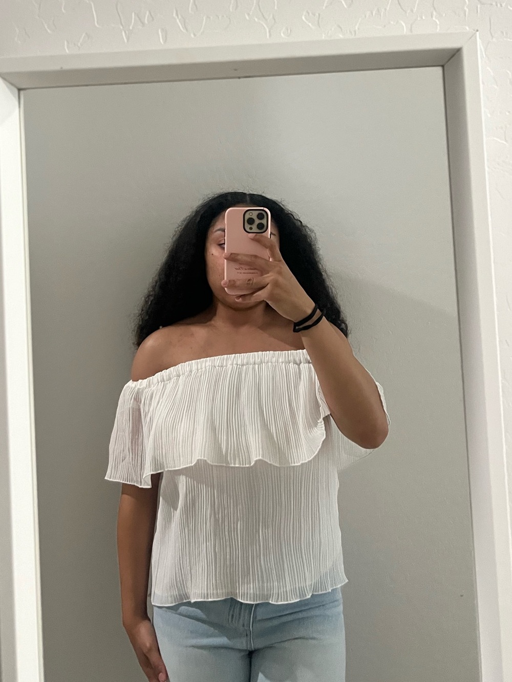 Express White Off-Shoulder Ruffle Blouse